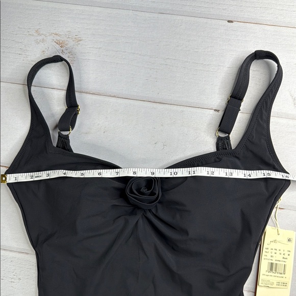 Gottex Black Rose Bud One Piece Adjustable Straps Swimsuit Size 12 - Picture 9 of 12